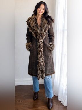 Raffaelo Leather Suede Coat with Fur Trim